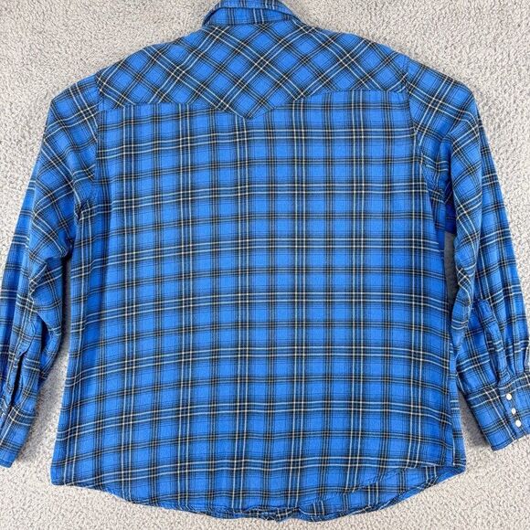 Wrangler Shirt Mens Large Blue Plaid Flannel Wrancher Western Pearl Snap Cowboy - Picture 8 of 13